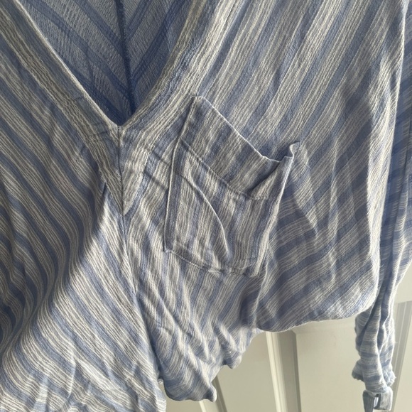 Free People Morning Solid Blue and White Striped Long Sleeve Top $68 Blue White - Picture 6 of 9